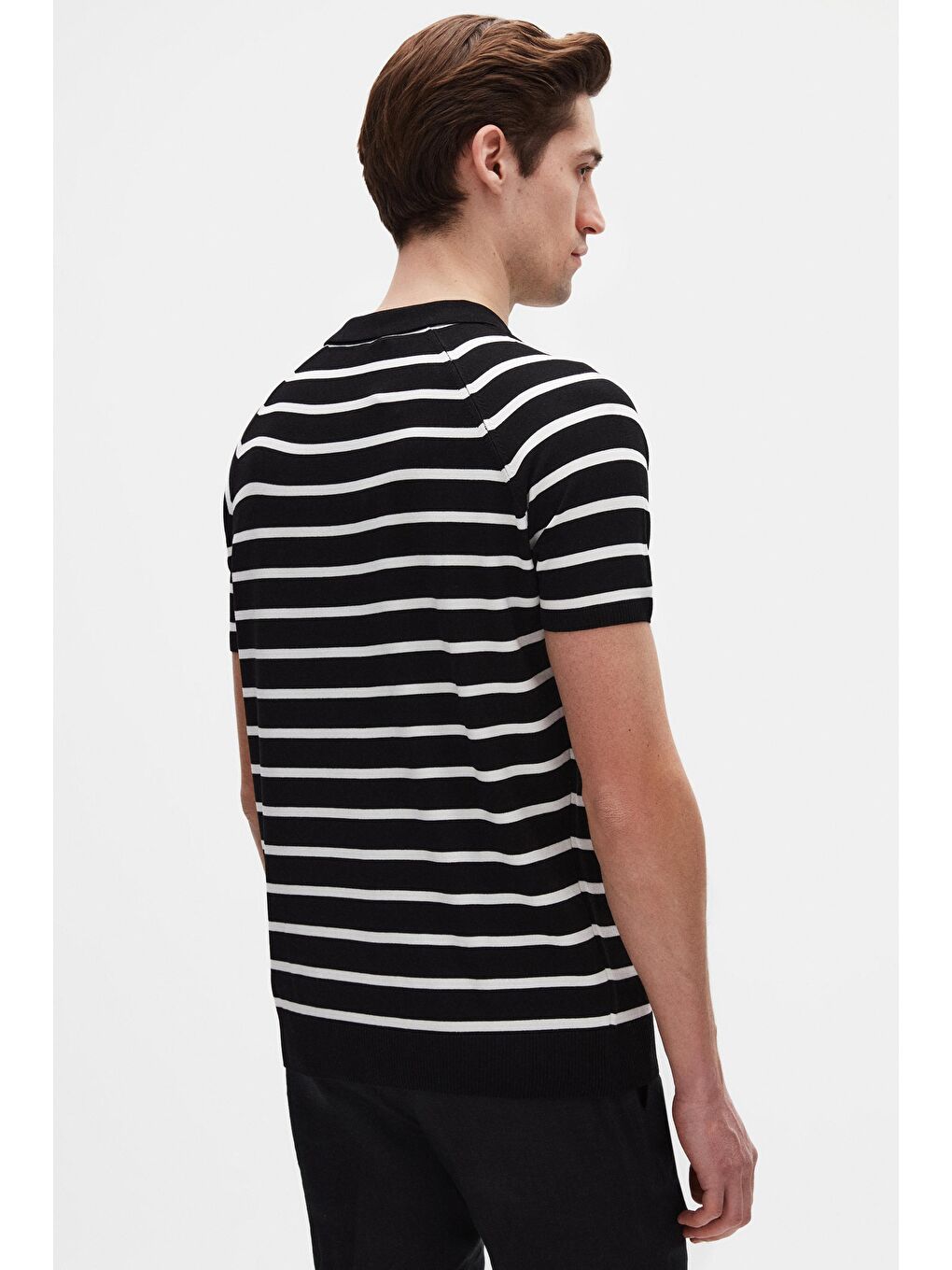 Slim Fit Siyah Rayon Polo Yaka Fermuarlı Triko Tişört-2