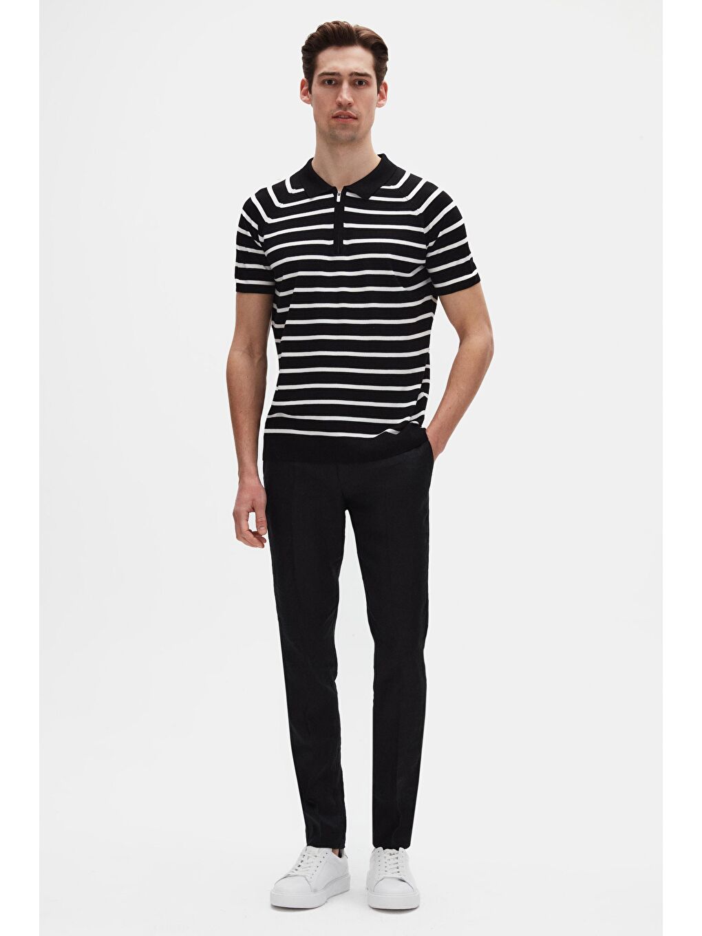 Slim Fit Siyah Rayon Polo Yaka Fermuarlı Triko Tişört-3