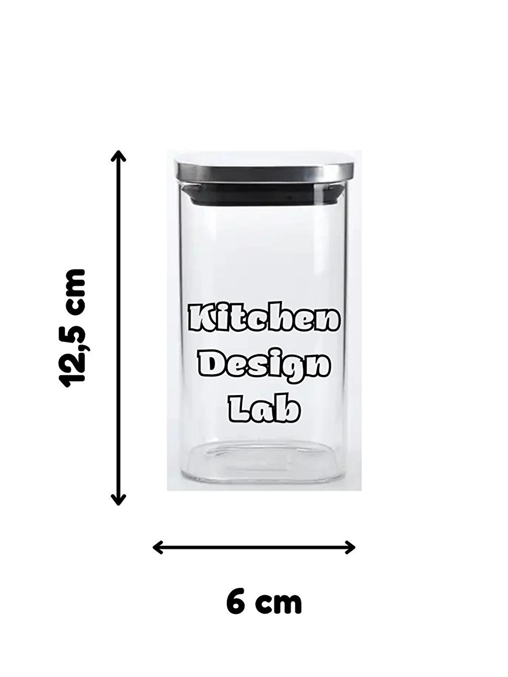 Kitchen Design Lab Renksiz Vakum Krom Kapaklı Kare Cam Kavanoz 6x12,5 Cm - 350 Ml Cam Baharatlık Saklama Kabı 18 Adet - 1