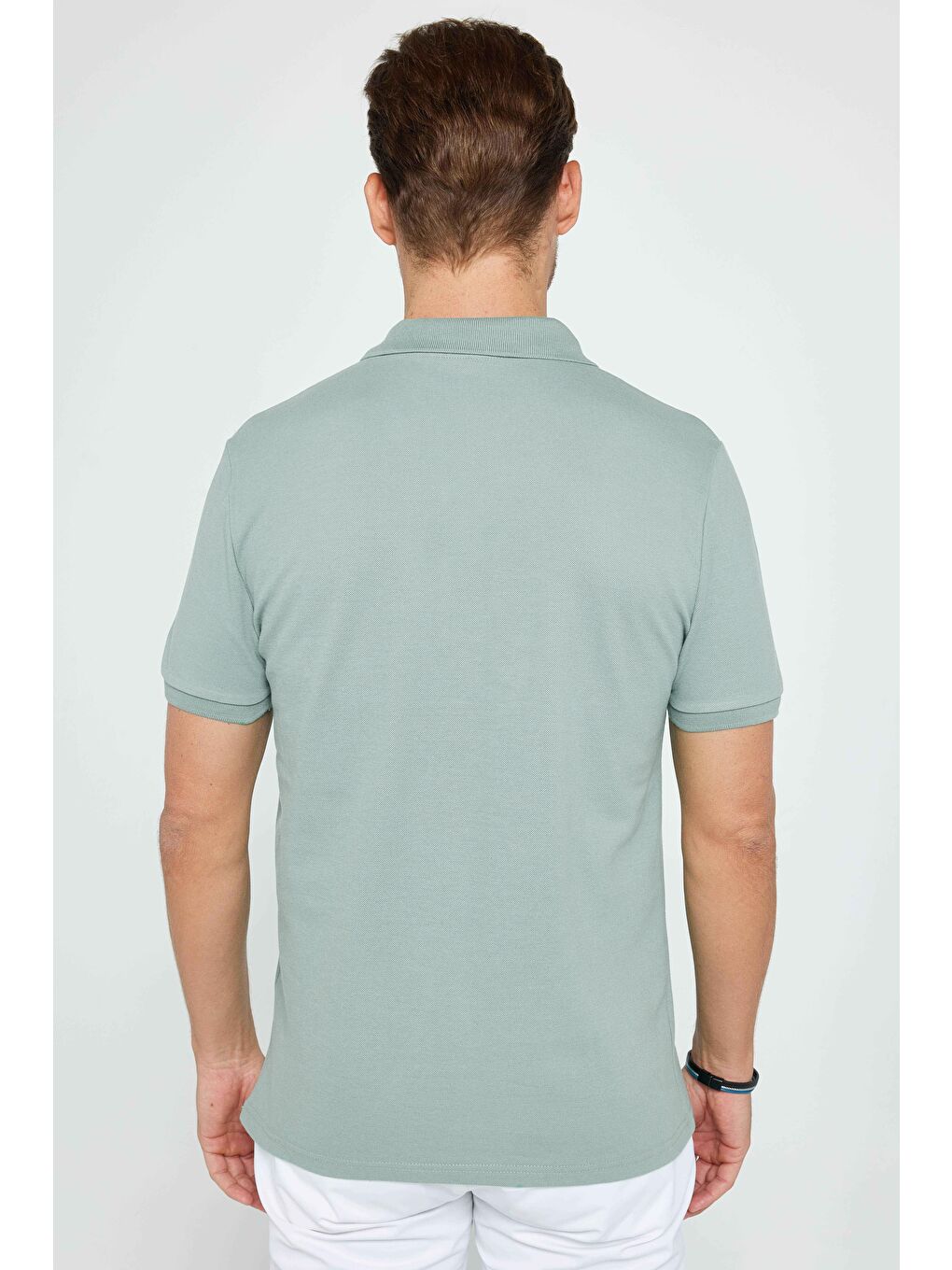 Yeşil Erkek Slim Fit Dar Kesim %100 Pamuk Düz Pike Mint Polo Yaka Tişört-4
