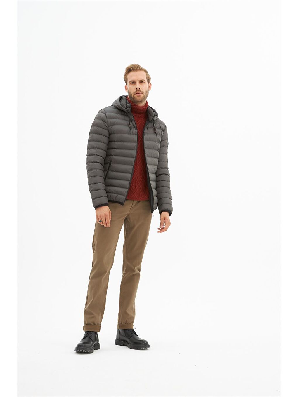 Erkek Çıkarılabilir Kapüşonlu Basic Şişme Mont Antrasit-1