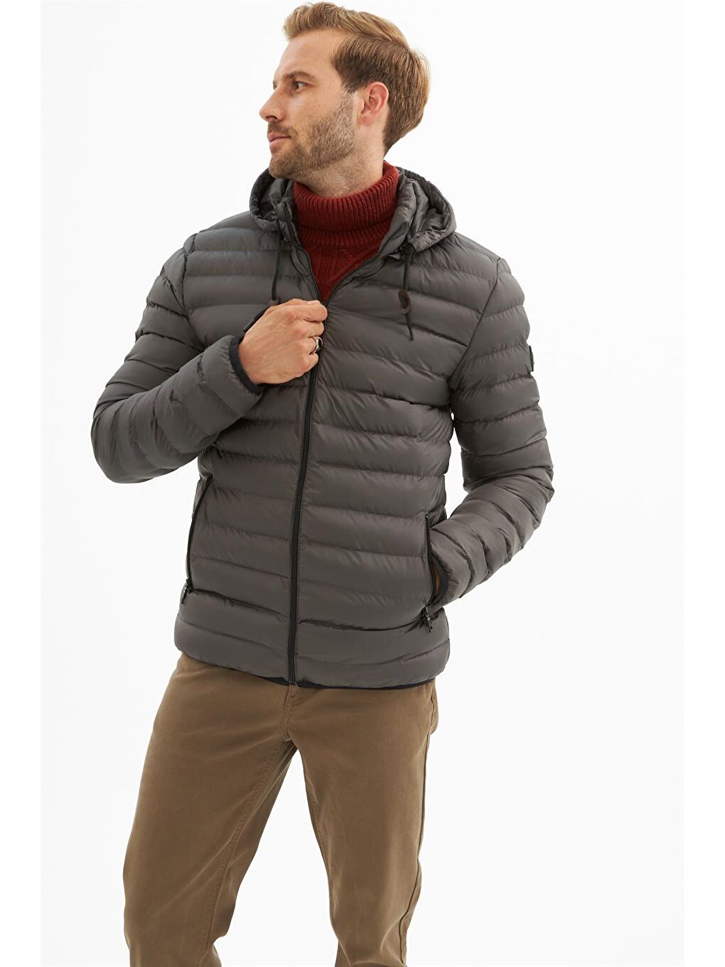 Erkek Çıkarılabilir Kapüşonlu Basic Şişme Mont Antrasit-2