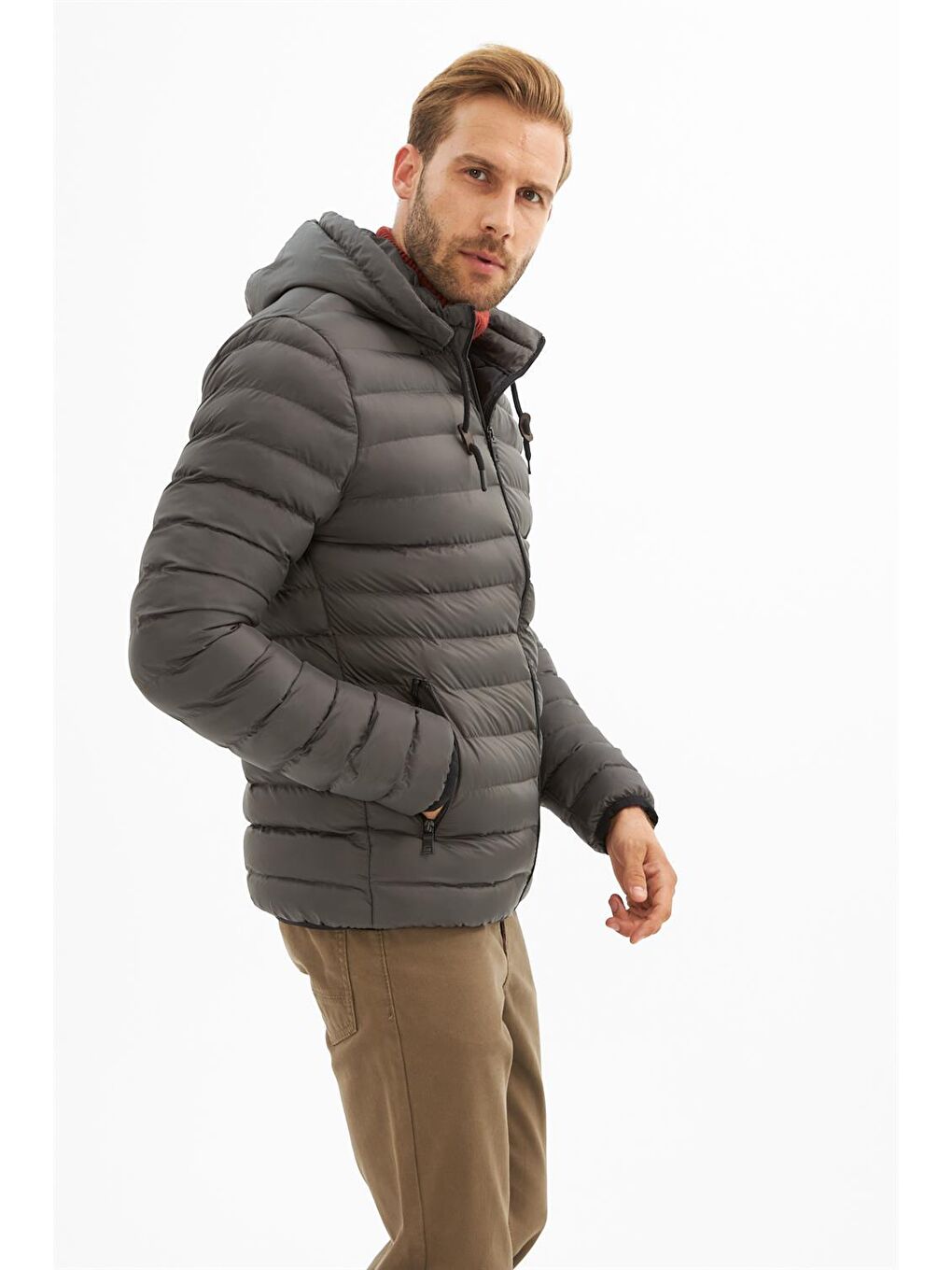 Erkek Çıkarılabilir Kapüşonlu Basic Şişme Mont Antrasit-4