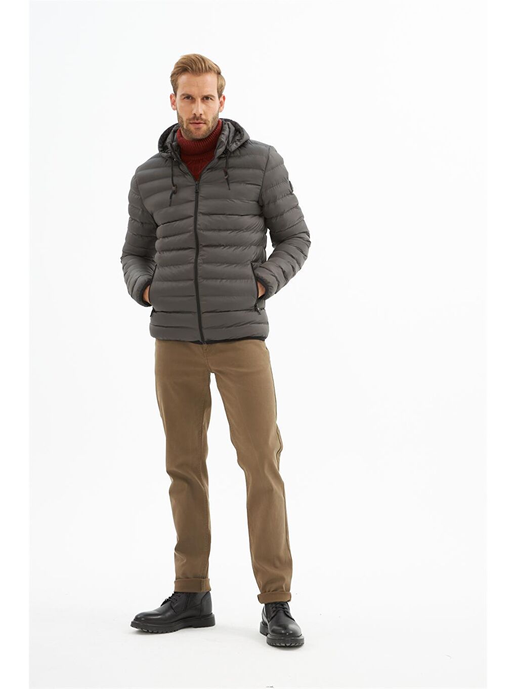 Erkek Çıkarılabilir Kapüşonlu Basic Şişme Mont Antrasit-5