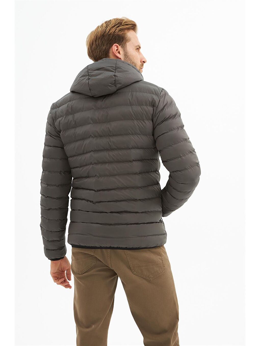 Erkek Çıkarılabilir Kapüşonlu Basic Şişme Mont Antrasit-6