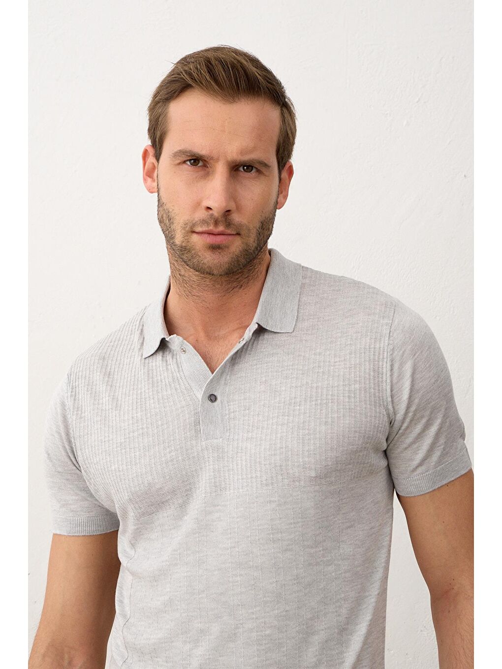 Erkek Slim-Fit Yazlık Triko Tişört Gri-1