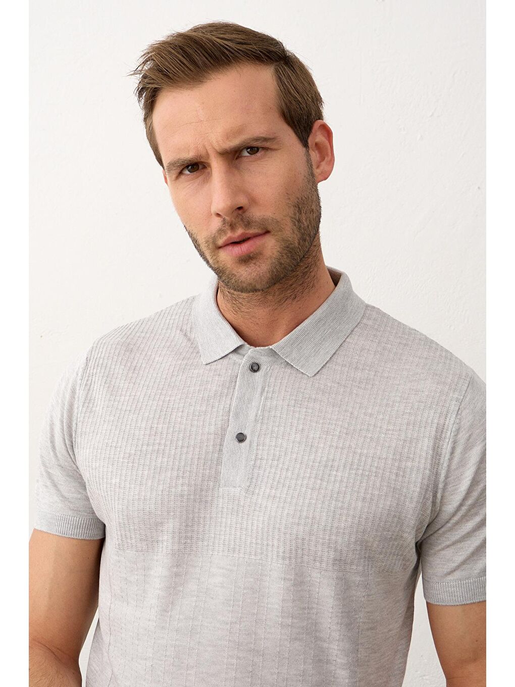 Erkek Slim-Fit Yazlık Triko Tişört Gri-2