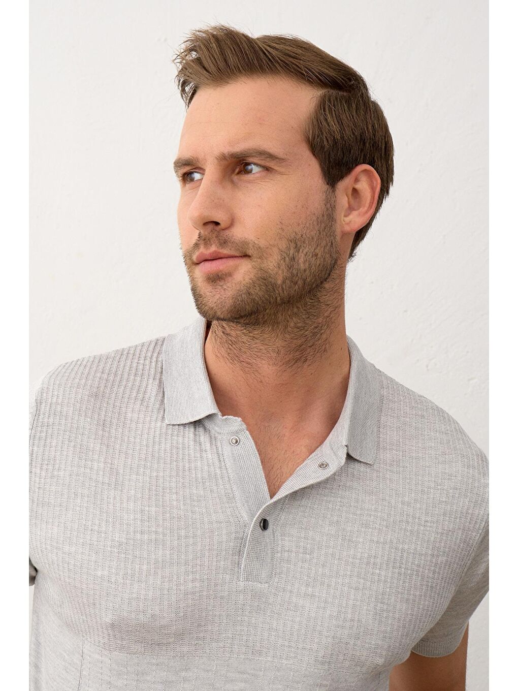 Erkek Slim-Fit Yazlık Triko Tişört Gri-4