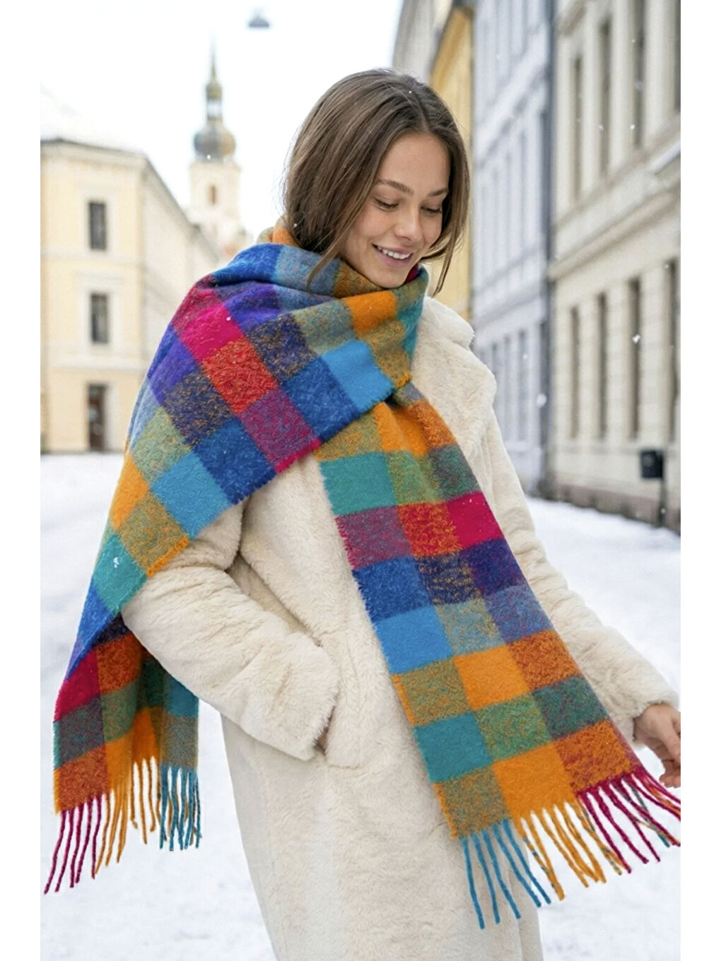 Püsküllü Buklet Atkı Şal 45X200 cm 1292 Fuşya-2