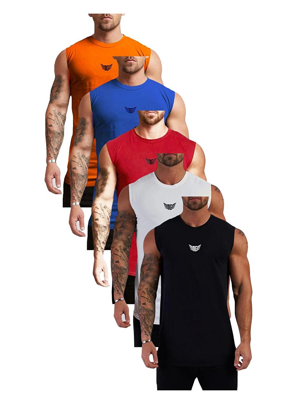 Turuncu 5'li Erkek Sporcu Sıfır Kol Tişört MG-ATLET5 SİYAH-BEYAZ-KIRMIZI-SAKSMAVİ-TURUNCU