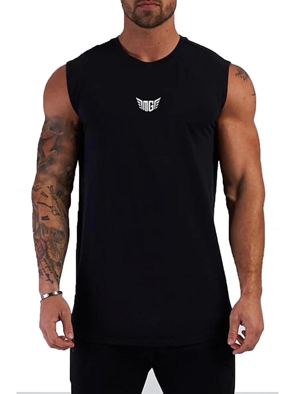 Beyaz Erkek Hızlı Kuruma Atletik Performans Sporcu Sıfır Kol Tişört MG-ATLET3 SİYAH-BEYAZ-TURUNCU-1