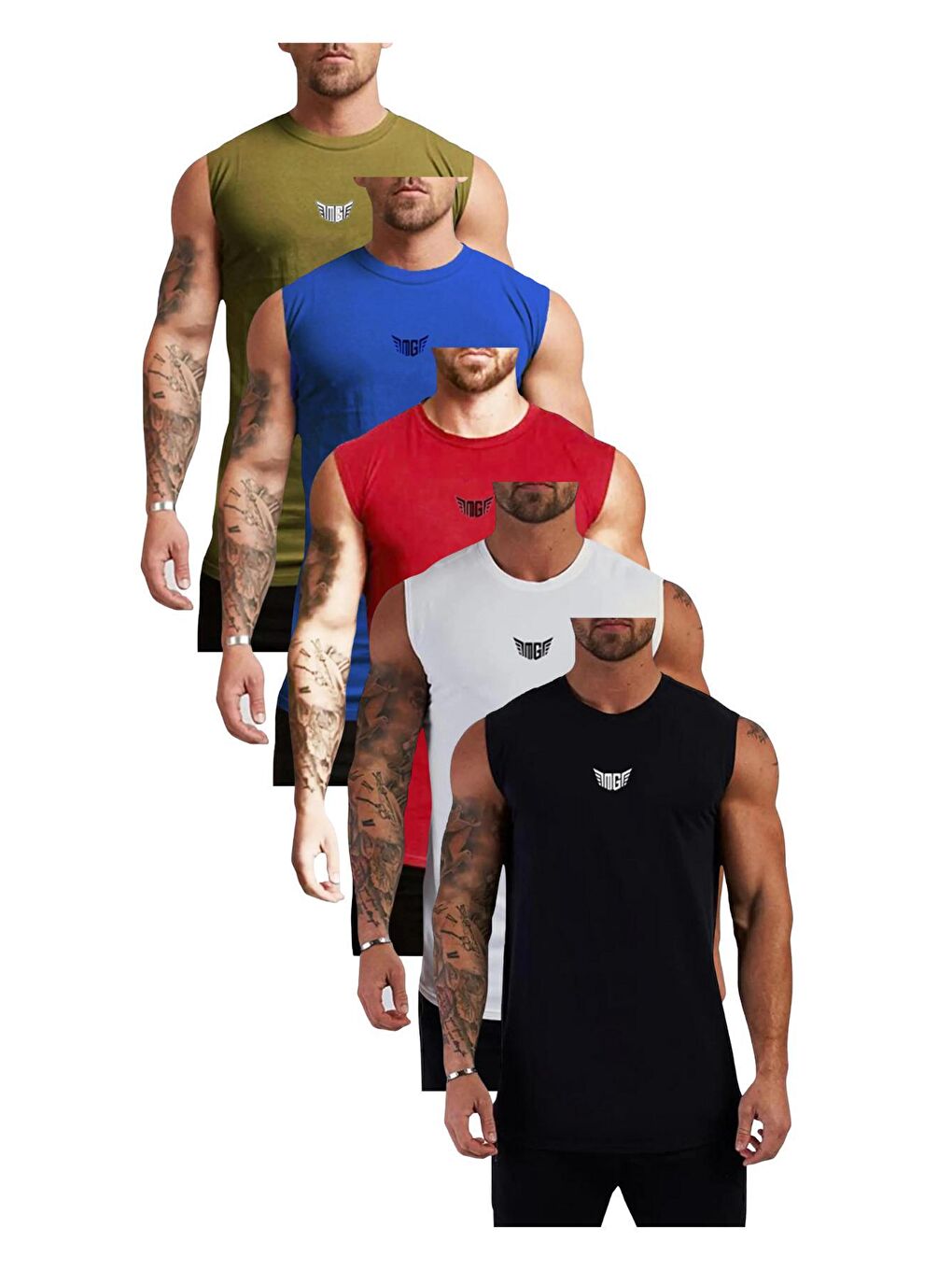 Haki 5'li Erkek Sporcu Sıfır Kol Tişört MG-ATLET5 SİYAH-BEYAZ-KIRMIZI-SAKSMAVİ-HAKİ