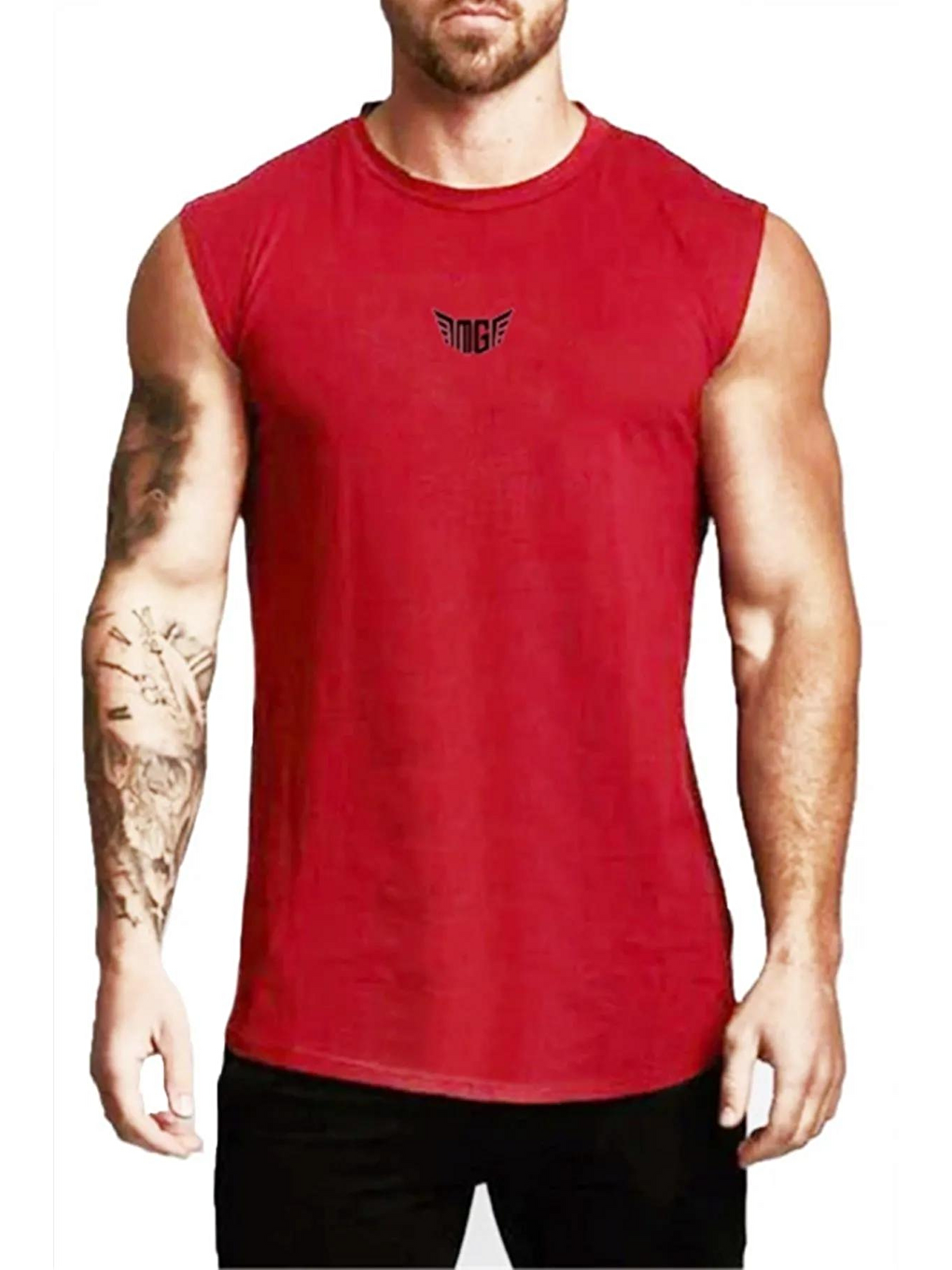 Haki 5'li Erkek Sporcu Sıfır Kol Tişört MG-ATLET5 SİYAH-BEYAZ-KIRMIZI-SAKSMAVİ-HAKİ-3