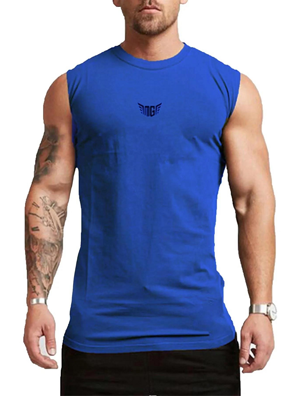 Haki 5'li Erkek Sporcu Sıfır Kol Tişört MG-ATLET5 SİYAH-BEYAZ-KIRMIZI-SAKSMAVİ-HAKİ-4