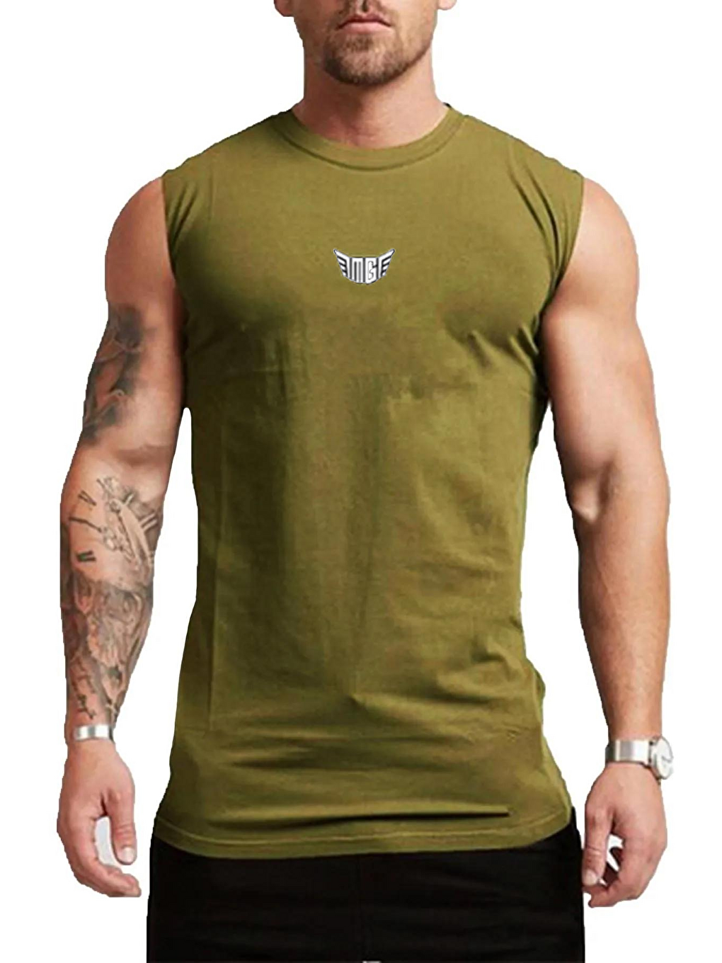 Haki 5'li Erkek Sporcu Sıfır Kol Tişört MG-ATLET5 SİYAH-BEYAZ-KIRMIZI-SAKSMAVİ-HAKİ-5