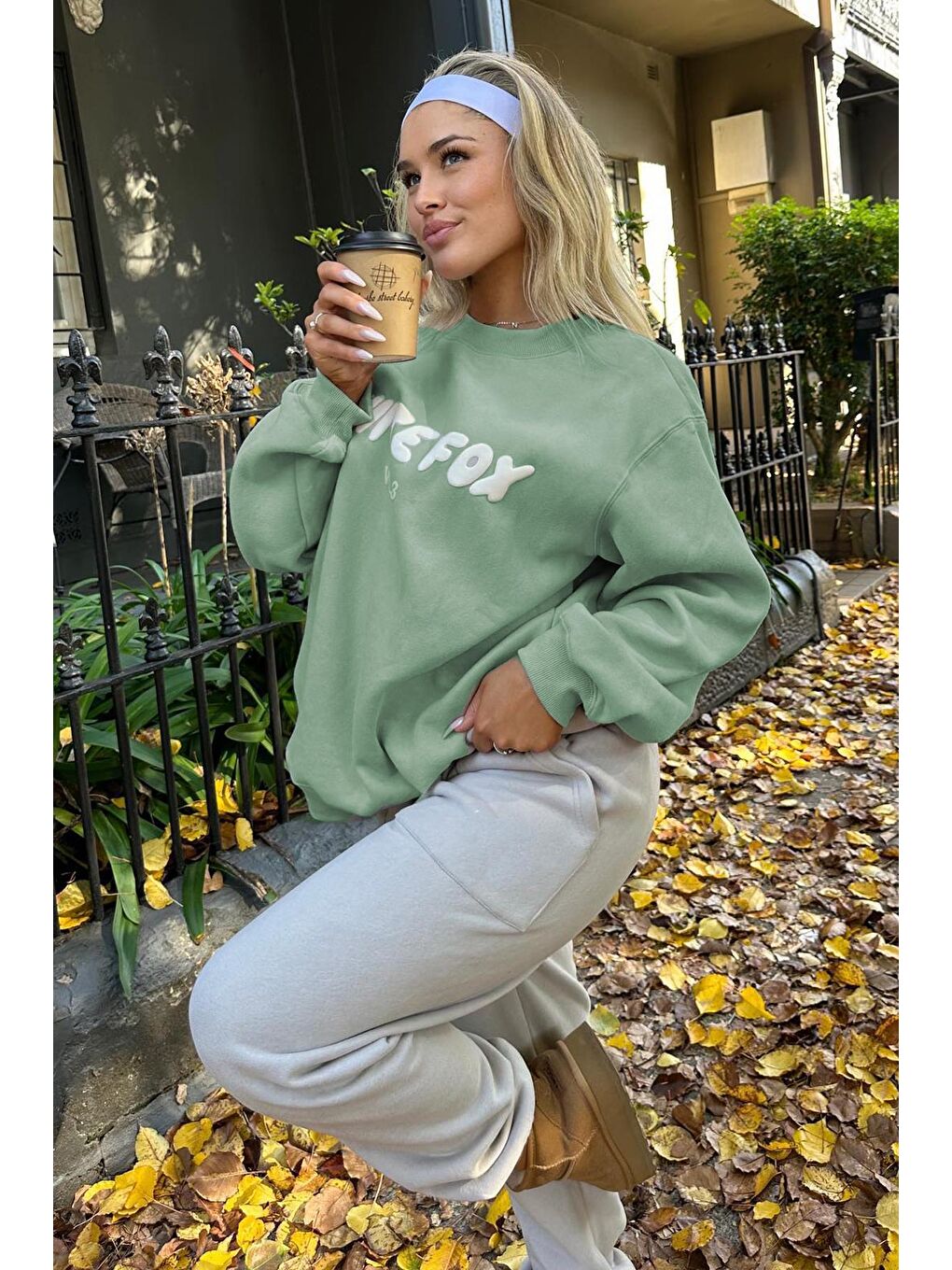 Madmext Nane Yeşili Mint Yeşili Bisiklet Yaka Baskılı Sweatshirt MG1904 - 2