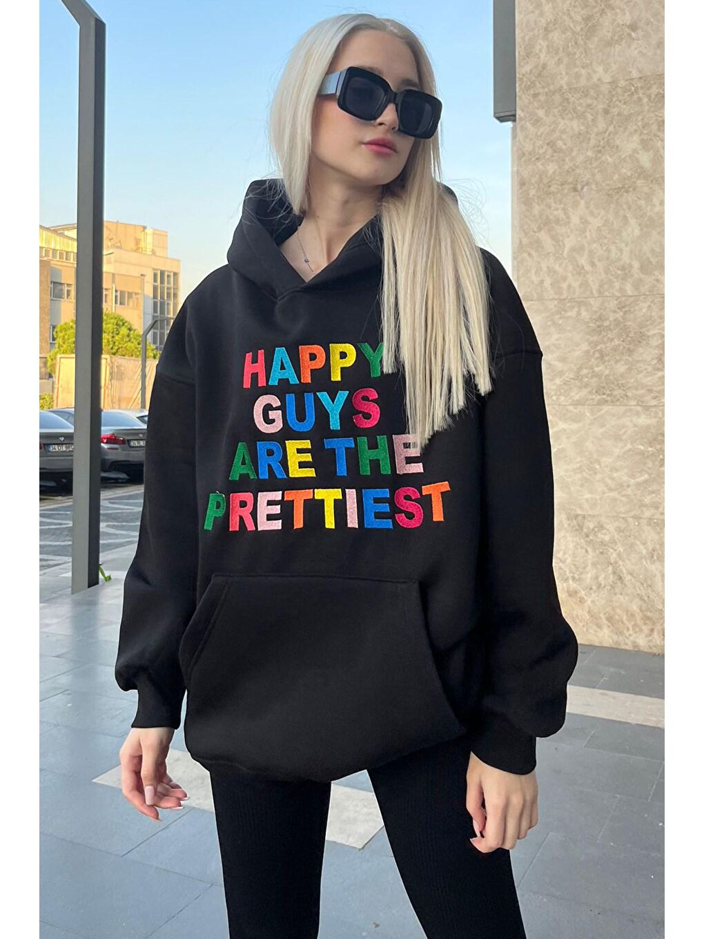 Madmext Siyah Renkli Nakışlı Bisiklet Yaka Sweatshirt MG1574 - 2