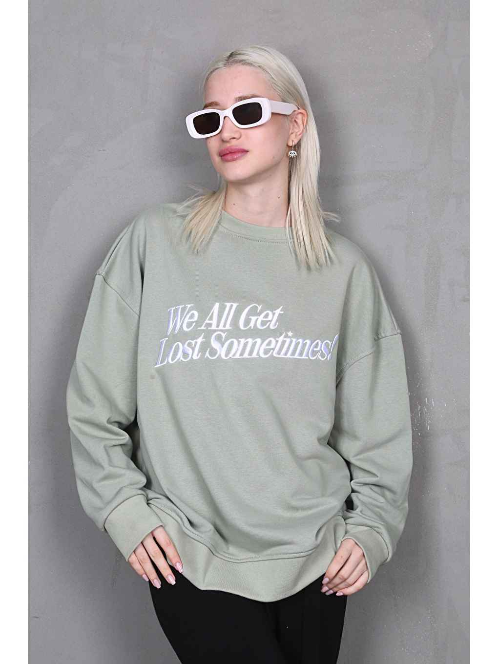 Madmext Nane Yeşili Mint Yeşili Baskılı Sweatshirt MG1901