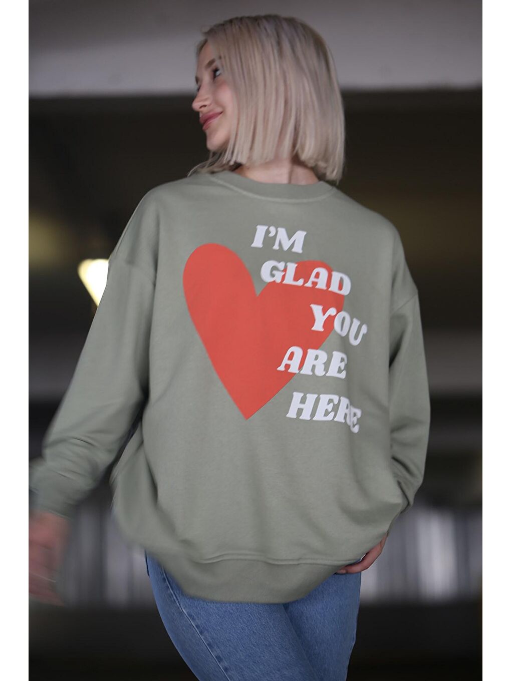 Mint Yeşili Baskılı Sweatshirt Mg1224