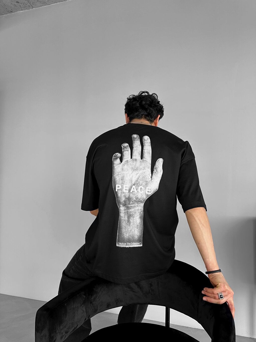 ablukaonline Siyah Erkek Baskılı Oversize T-Shirt Siyah