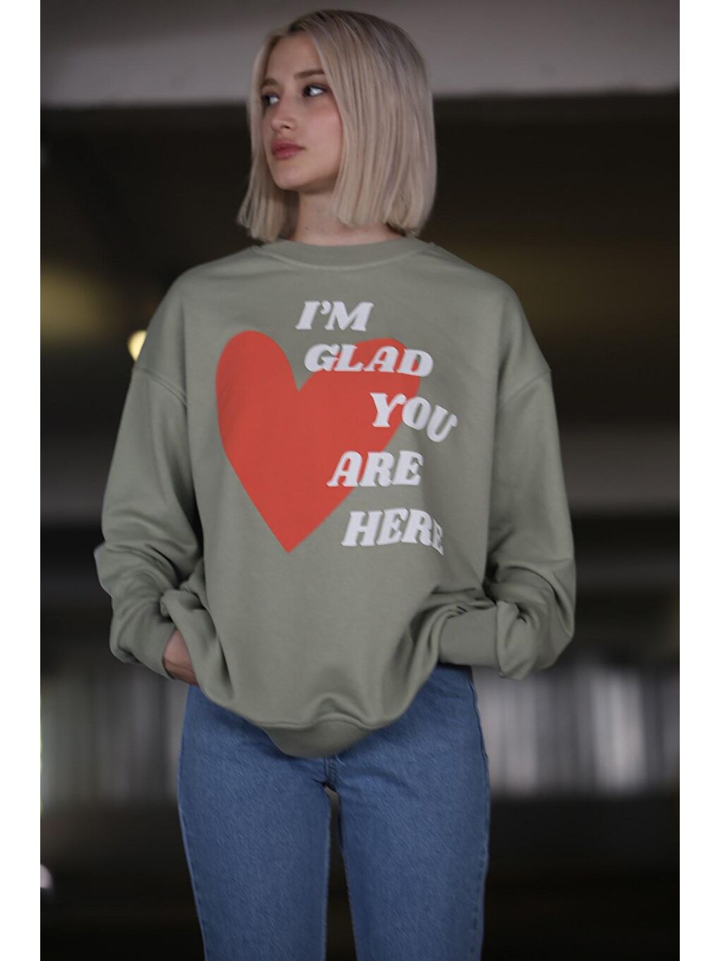 Mint Yeşili Baskılı Sweatshirt Mg1224-1