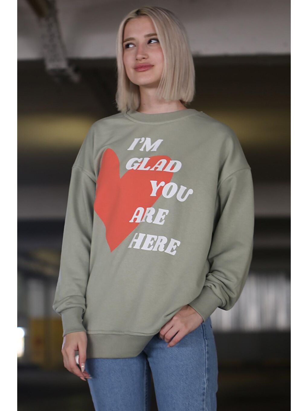 Mint Yeşili Baskılı Sweatshirt Mg1224-2