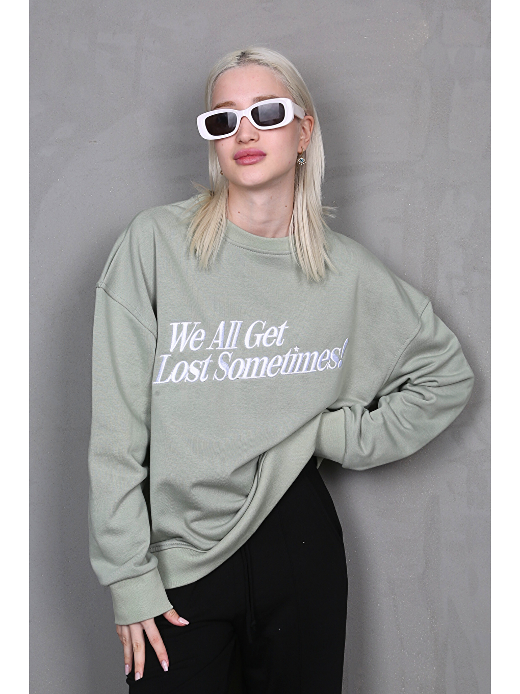 Madmext Nane Yeşili Mint Yeşili Baskılı Sweatshirt MG1901 - 1