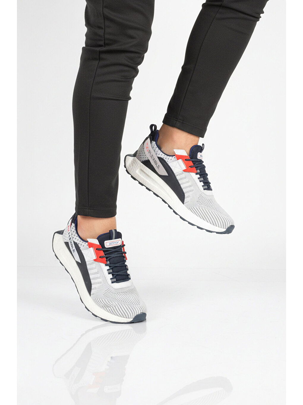 Beyaz Fileli Hafif Esnek Hafızalı Taban Erkek Spor Ayakkabı Bst-654 M