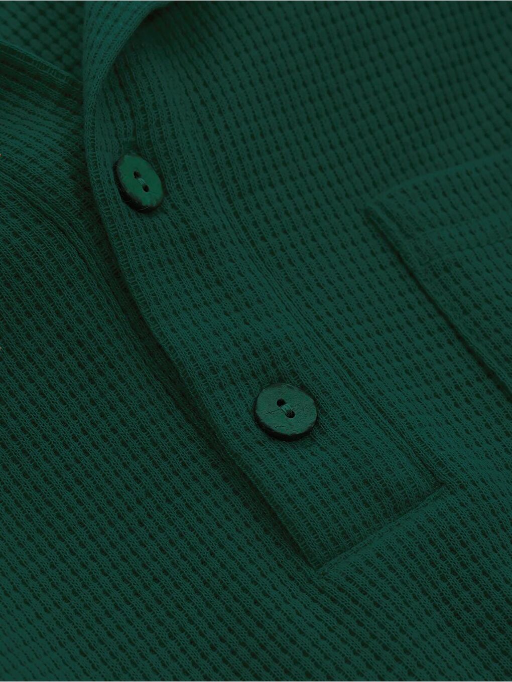 Yeşil Erkek Oversize Polo Yaka  Waffle Tişört  POLOYAKA-DÜĞMELİ-5