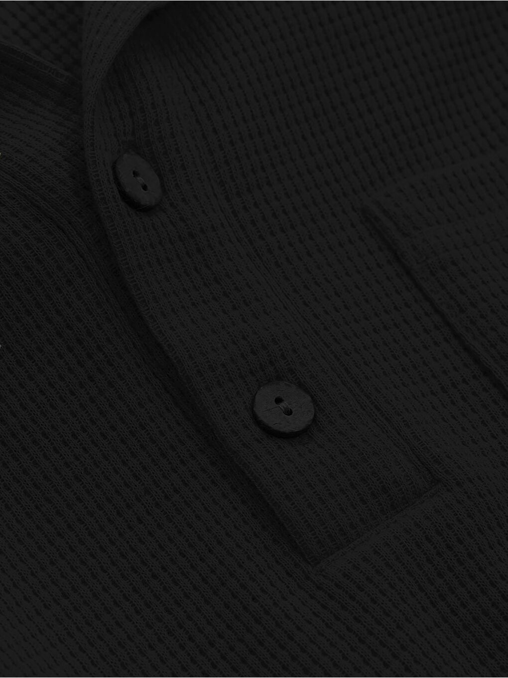 Siyah Erkek Oversize Polo Yaka  Waffle Tişört-3