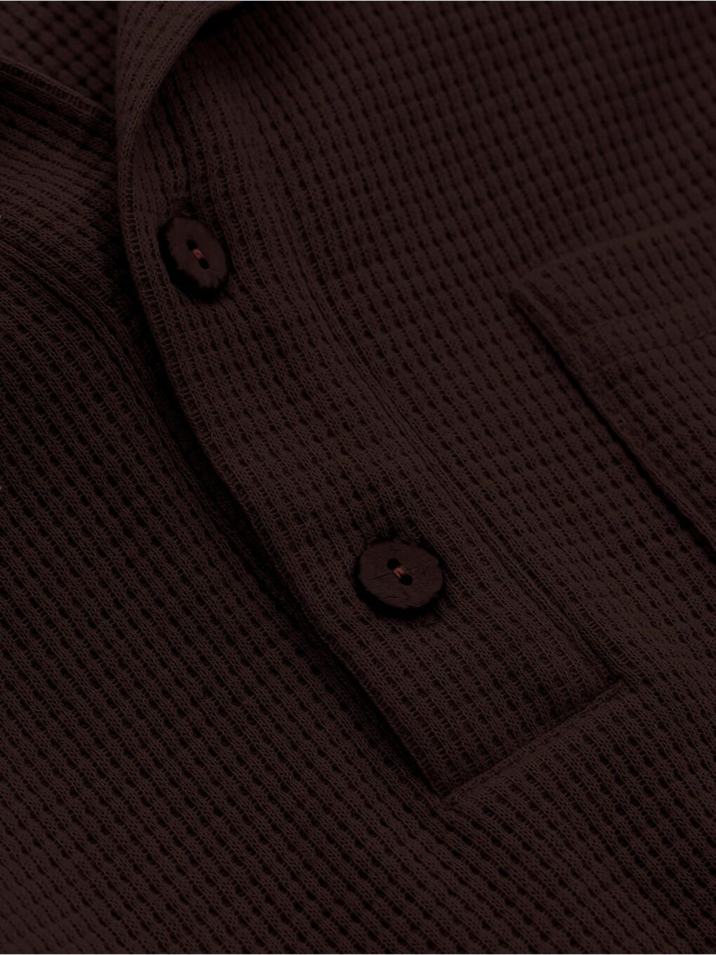 Kahverengi Erkek Oversize Polo Yaka  Waffle Tişört-5