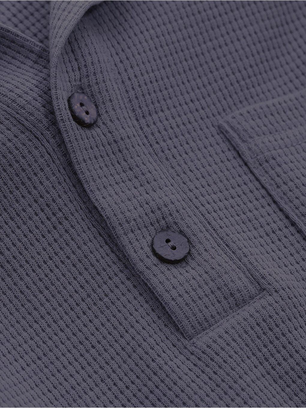 Genius Store Gri Erkek Oversize Polo Yaka  Waffle Tişört - 5