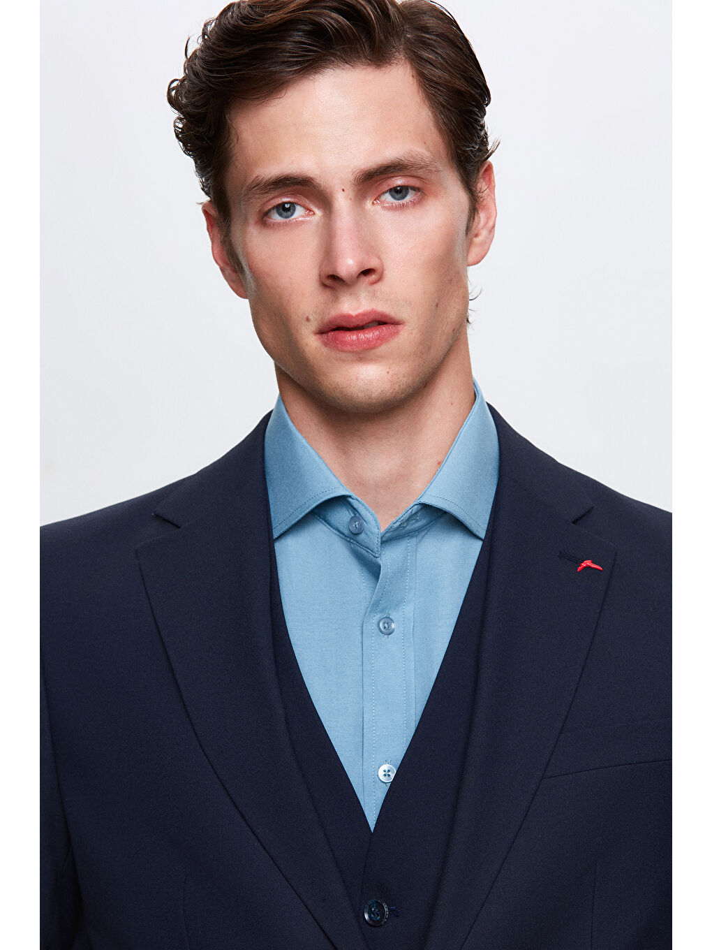 Slim Fit Lacivert Mono Yaka Tek Yırtmaçlı Astarlı Takim Elbise Yelekli-1