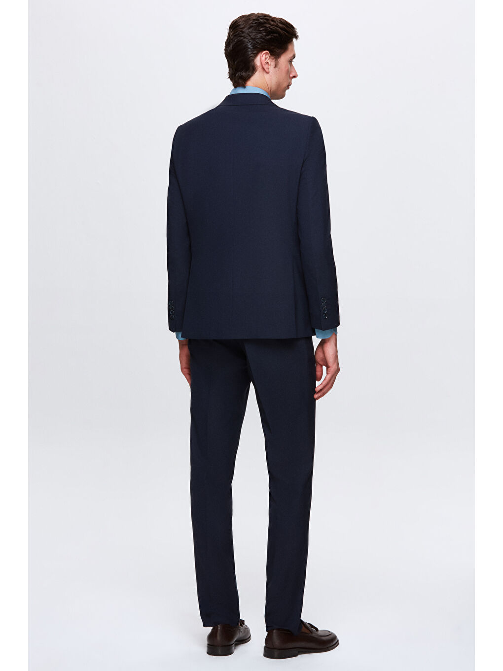 Slim Fit Lacivert Mono Yaka Tek Yırtmaçlı Astarlı Takim Elbise Yelekli-7