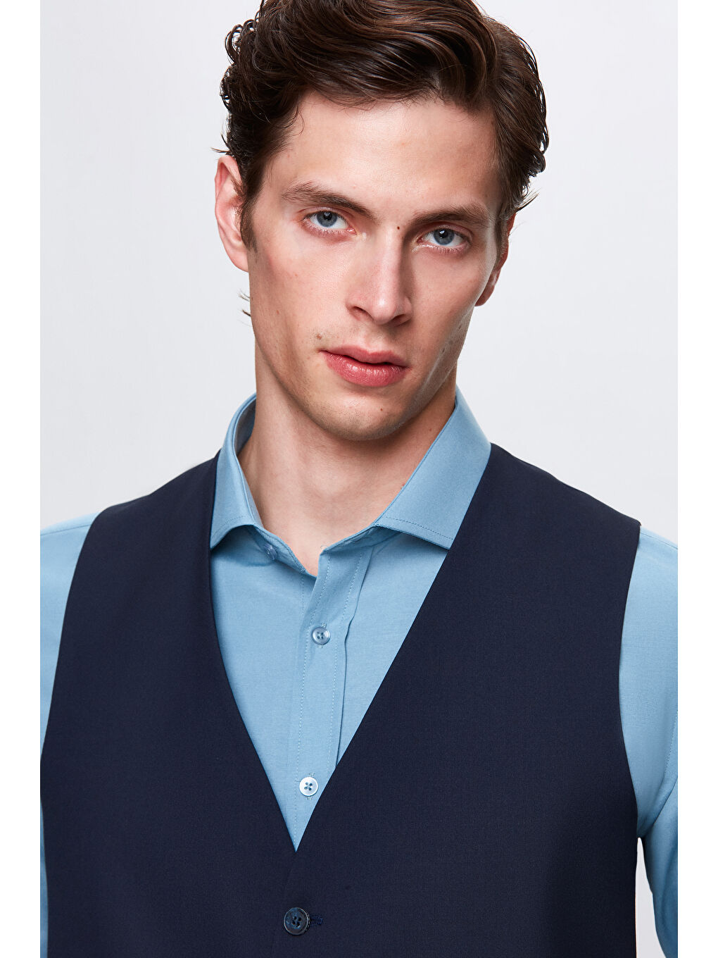 Slim Fit Lacivert Mono Yaka Tek Yırtmaçlı Astarlı Takim Elbise Yelekli-9