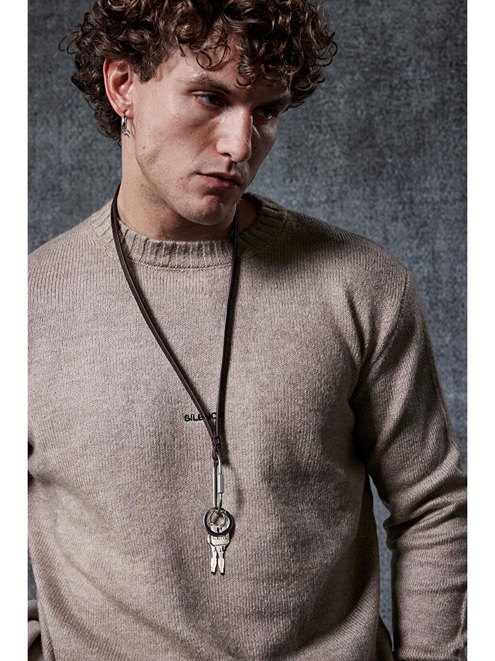 Bej Erkek Regular Fit Bisiklet Yaka Kazak Taş Rengi-3