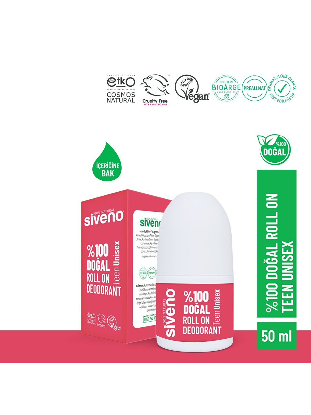 %100 Doğal Roll On Unısex Deodorant Ter Kokusu Önleyici Bitkisel Lekesiz Vegan 50 ml