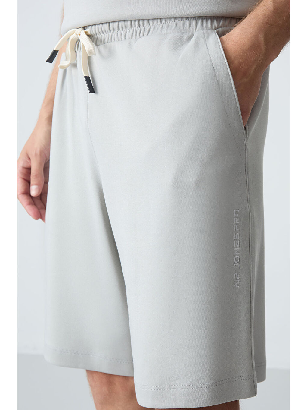 Bej Taş Pamuklu Kalın Yumuşak Dokulu Oversize Fit Basic Erkek Şort Takım - 85257-2