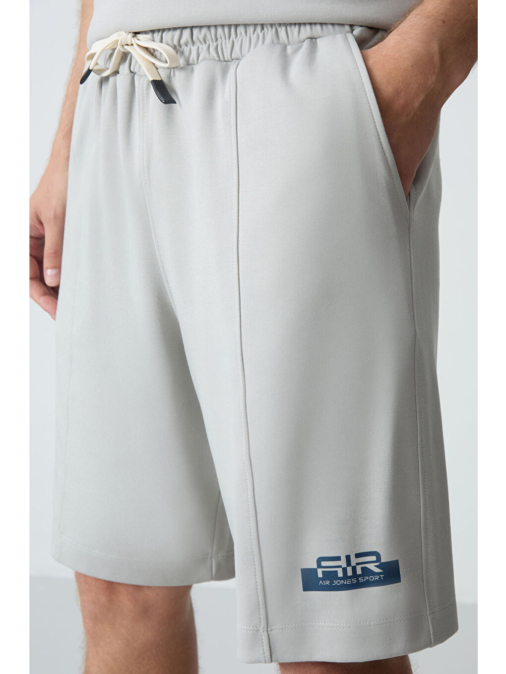 Bej Taş Pamuklu Kalın Yumuşak Dokulu Oversize Fit Basic Erkek Şort Takım - 85259-4