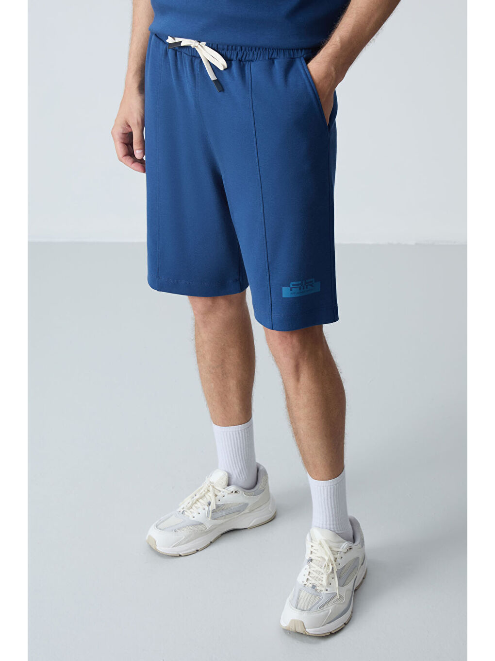 Mavi Parlament Pamuklu Kalın Yumuşak Dokulu Oversize Fit Basic Erkek Şort Takım - 85259-2