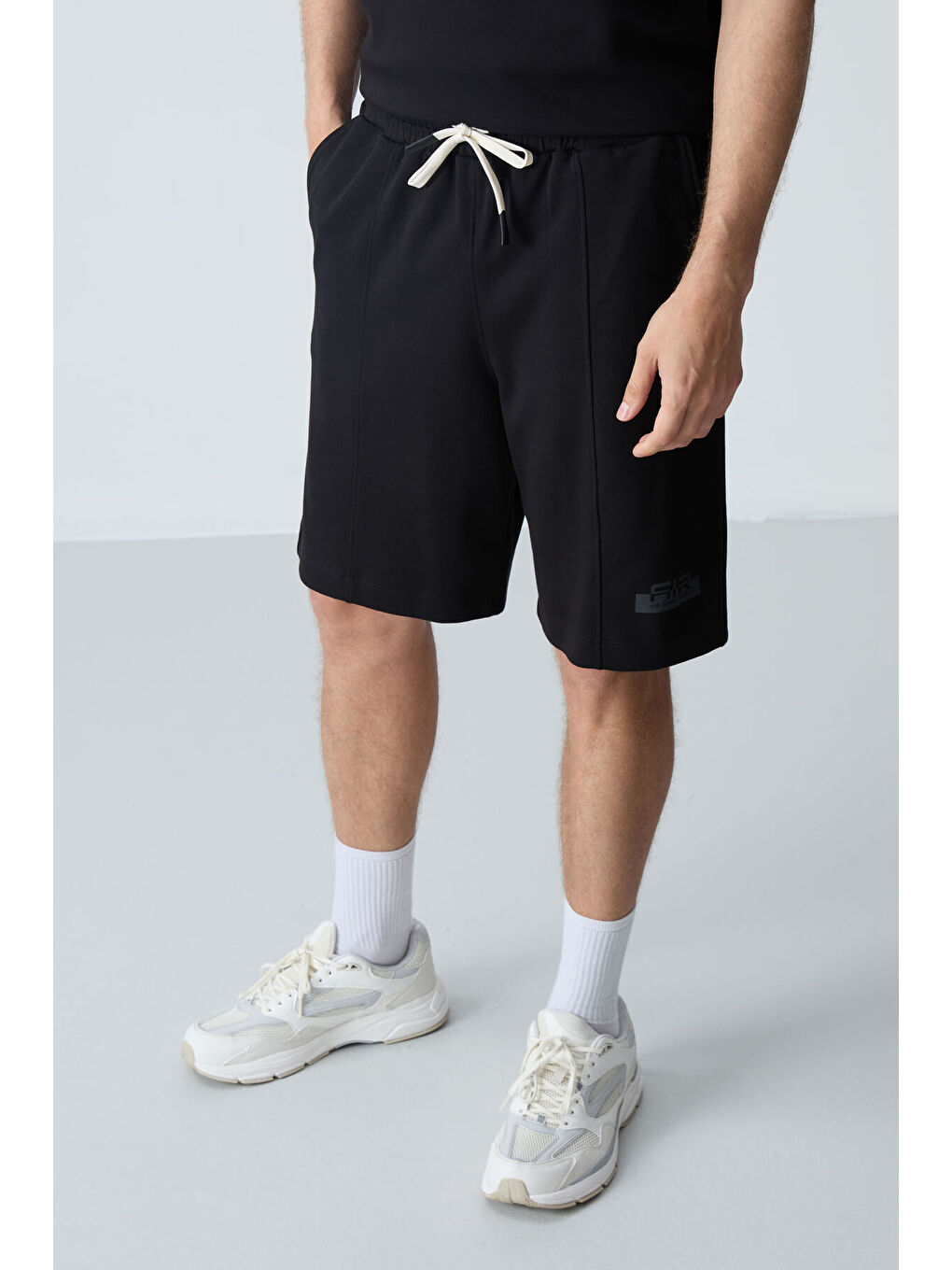 Siyah Pamuklu Kalın Yumuşak Dokulu Oversize Fit Basic Erkek Şort Takım - 85259-3