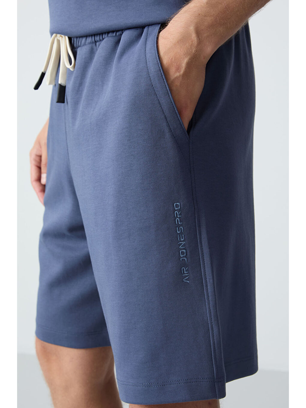 Petrol Pamuklu Kalın Yumuşak Dokulu Oversize Fit Basic Erkek Şort Takım - 85257-2