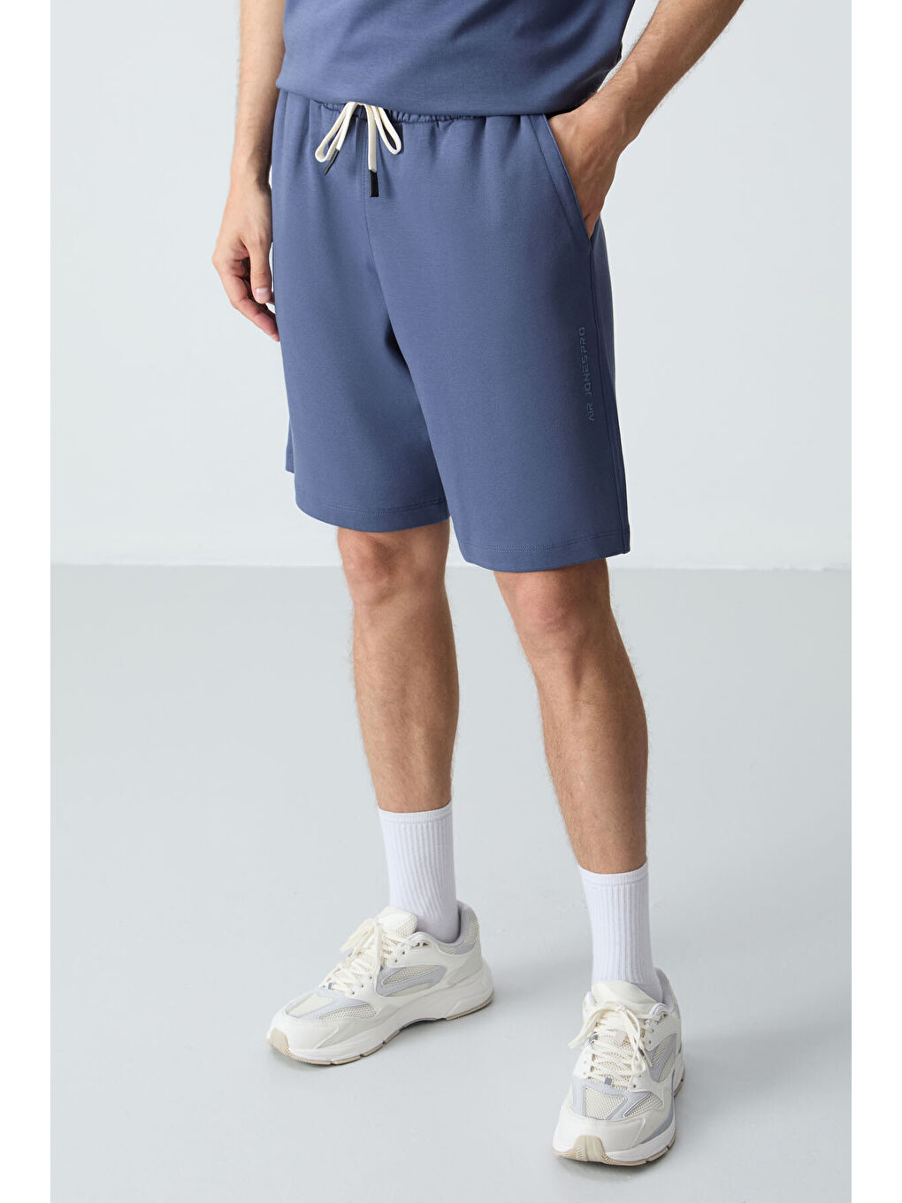 Petrol Pamuklu Kalın Yumuşak Dokulu Oversize Fit Basic Erkek Şort Takım - 85257-3