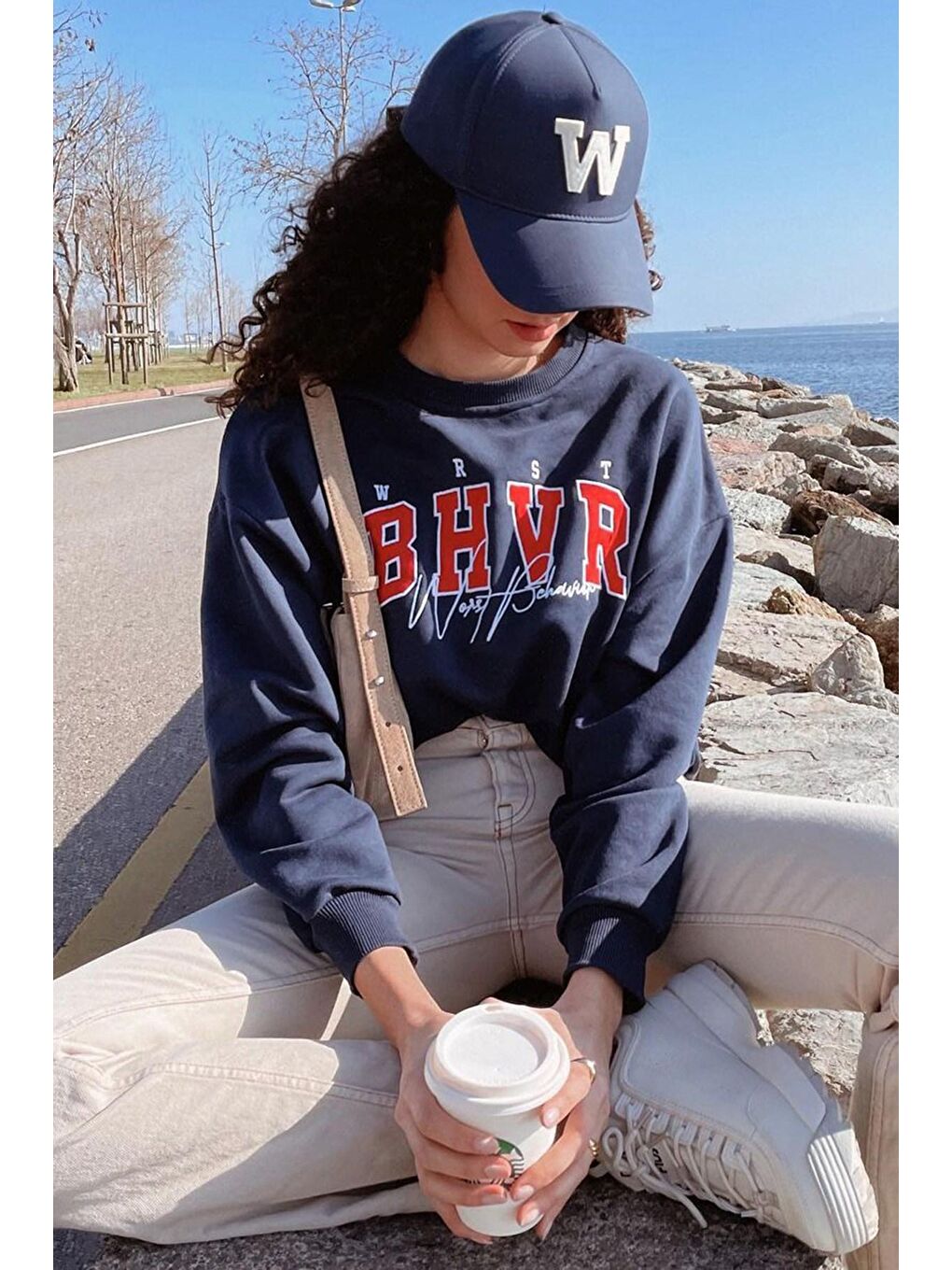 Lacivert Nakışlı Sweatshirt Mg813-1