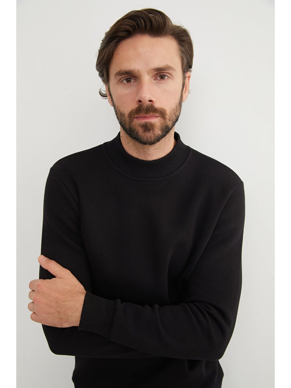 Siyah Basic Bisiklet Yaka Sweatshirt-4