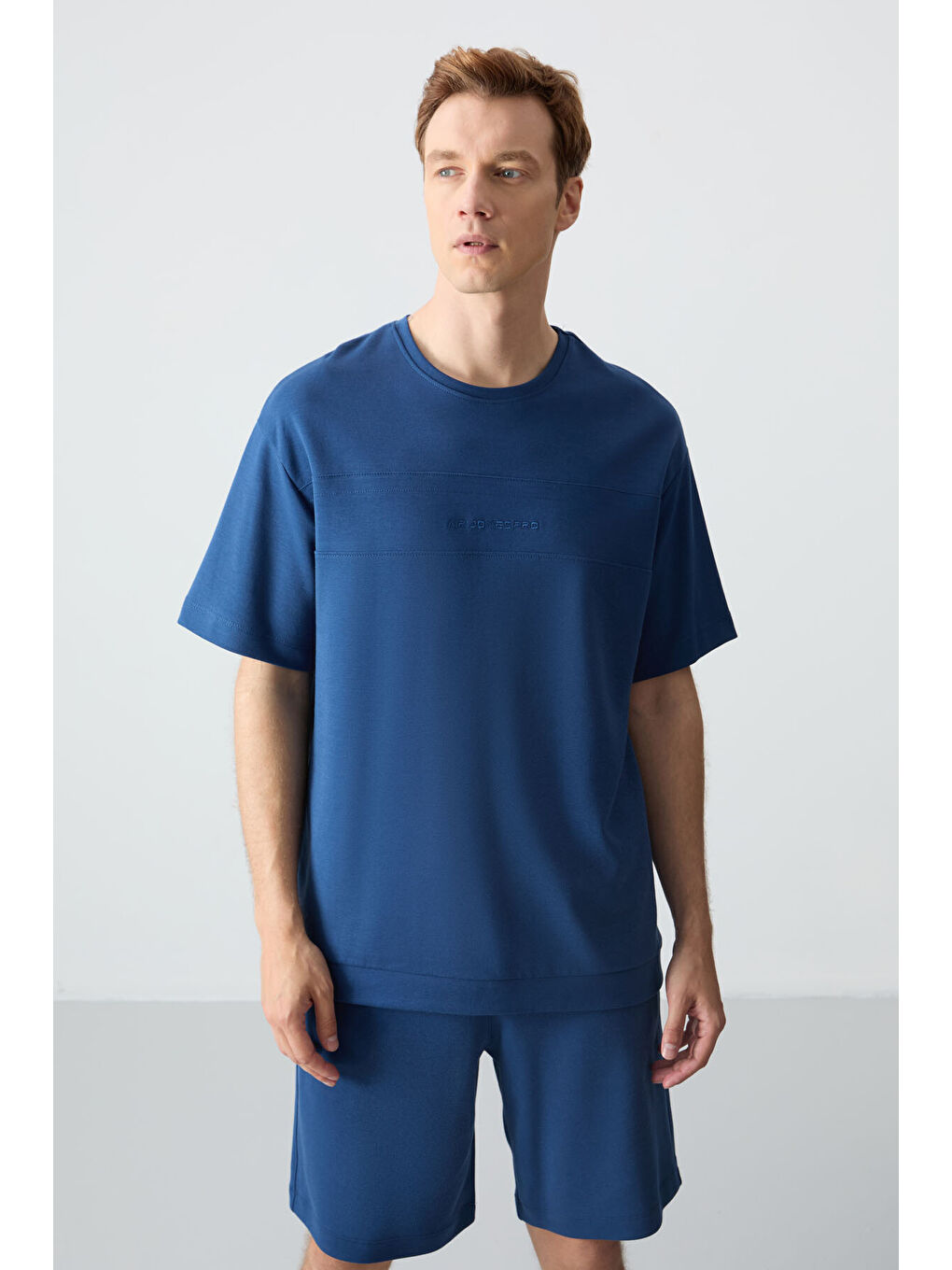 Mavi Parlament Pamuklu Kalın Yumuşak Dokulu OversizeFit Basic Erkek Şort Takım - 85257-2