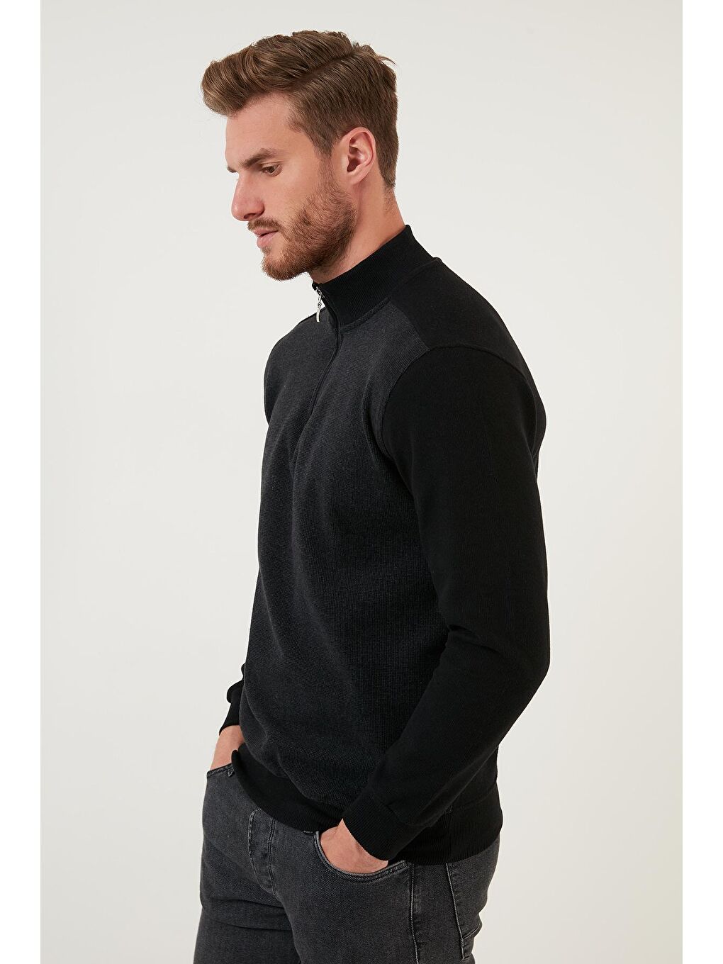 Antrasit Pamuklu Yarım Fermuarlı Balıkçı Yaka Erkek Kazak 456209-2