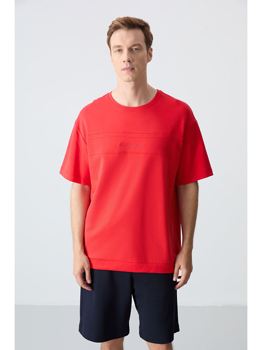 Kırmızı Fiesta Lacivert Pamuklu Kalın Yumuşak Dokulu Oversize Fit Basic Erkek Şort Takım - 85257-1