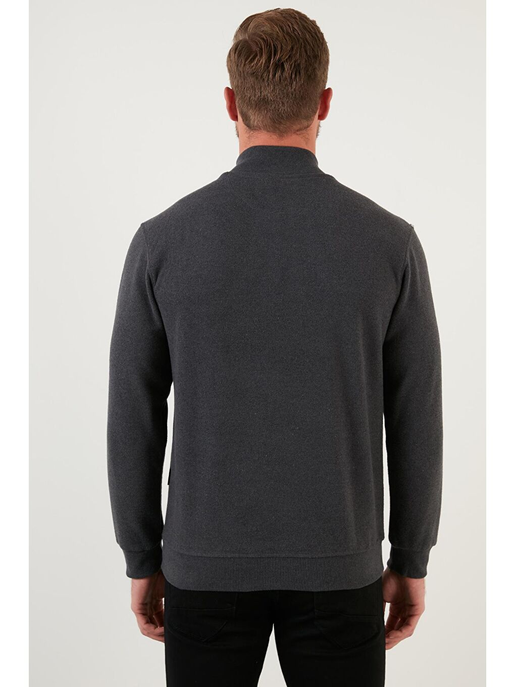 Gri Pamuklu Yarım Fermuarlı Balıkçı Yaka Erkek Kazak 456209-4