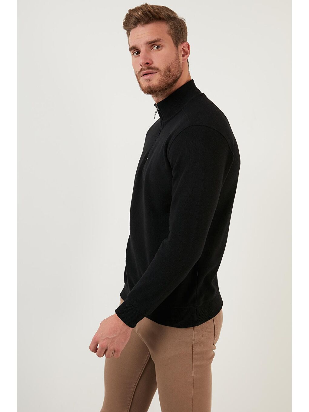 Siyah Pamuklu Yarım Fermuarlı Balıkçı Yaka Erkek Kazak 456209-1